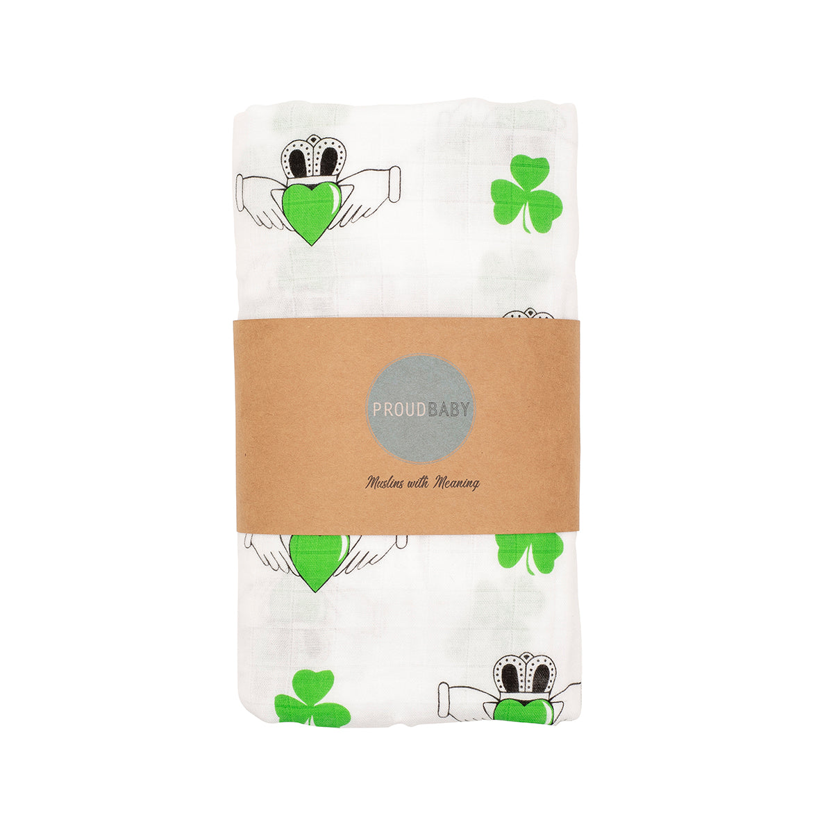 The Irish Charm Shamrock & Claddagh Baby Muslin Swaddle Proud Baby